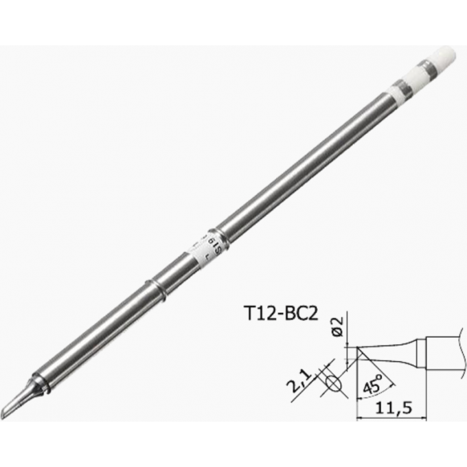 Жало для паяльника BAKON T12-BC2 скошенный цилиндр Ø2.1 мм × 11.5 мм 45° 26A000019